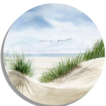 Untersetzer Glasuntersetzer rund 9,5 cm  Düne im Sommer Aquarell Maritim Kunst Druck Kunstdruck Dänemark Nordsee Ostsee Dünen Meer Möwe Strand Amrum Sylt